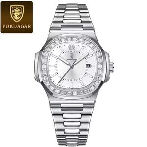 Poedagar Silver Watch with Crystal Accents
